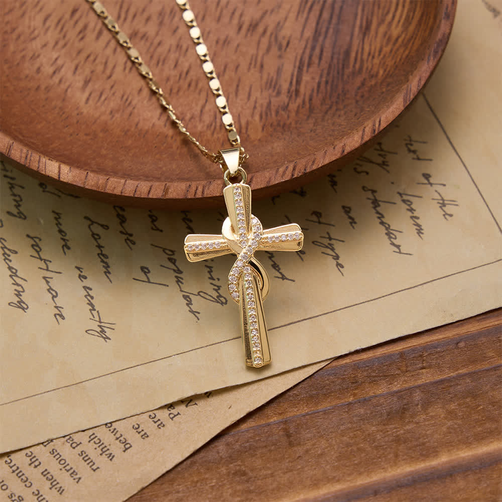 Christianartworkshop Intertwined Infinity Knot Paved Zircon Cross Box Chain Necklace: Emblem of Everlasting Heavenly Covenant - image 3