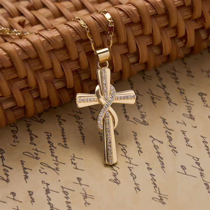 Christianartworkshop Intertwined Infinity Knot Paved Zircon Cross Box Chain Necklace: Emblem of Everlasting Heavenly Covenant - Infinity Knot Cross - image 0