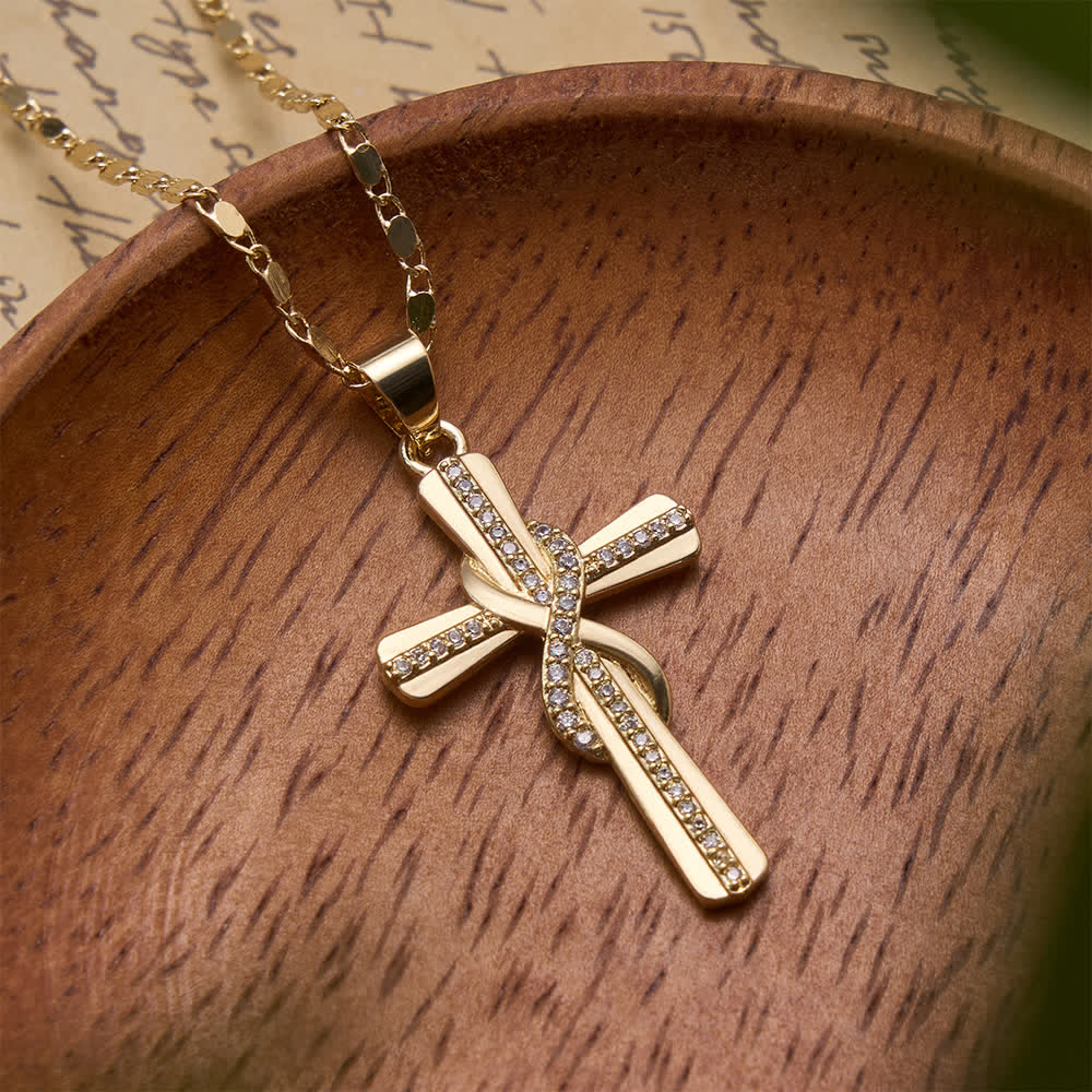 Christianartworkshop Intertwined Infinity Knot Paved Zircon Cross Box Chain Necklace: Emblem of Everlasting Heavenly Covenant - image 1