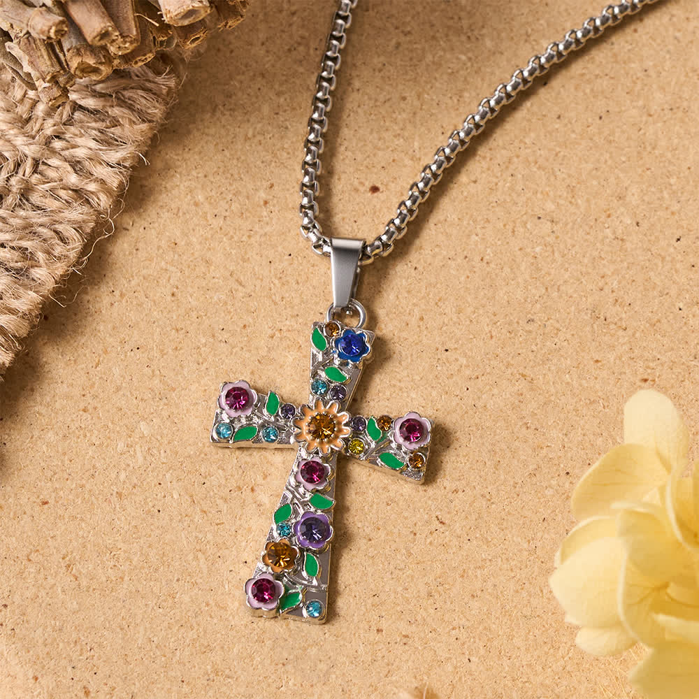 Christianartworkshop Enamel Floral Multi-Colored Zircon Cross Box Chain Necklace: Emblem of Vibrant Heavenly Hope - image 1