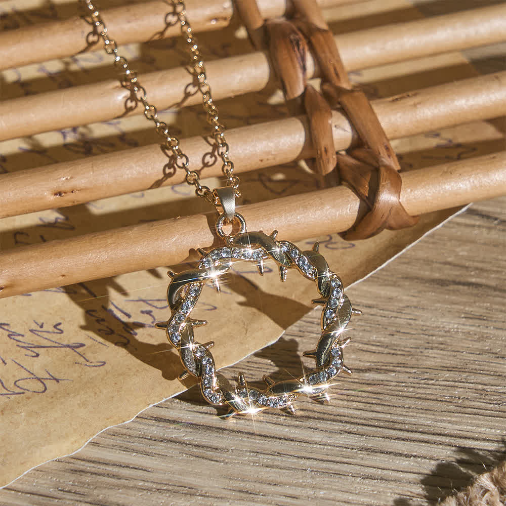 Christianartworkshop Paved Zircon Open Circle Crown of Thorns Pendant Necklace: Emblem of Sacred Redeeming Grace - Golden - image 3