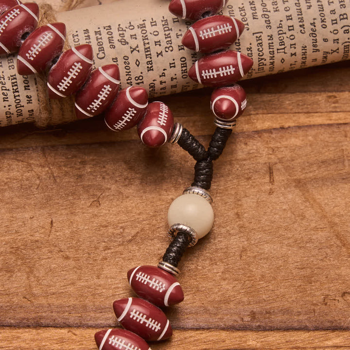 Christianartworkshop Rugby Molded Bead Knotted Cord Rosary With Wood-Grain Crucifix: Emblem of Courageous Heavenly Perseverance - image 3