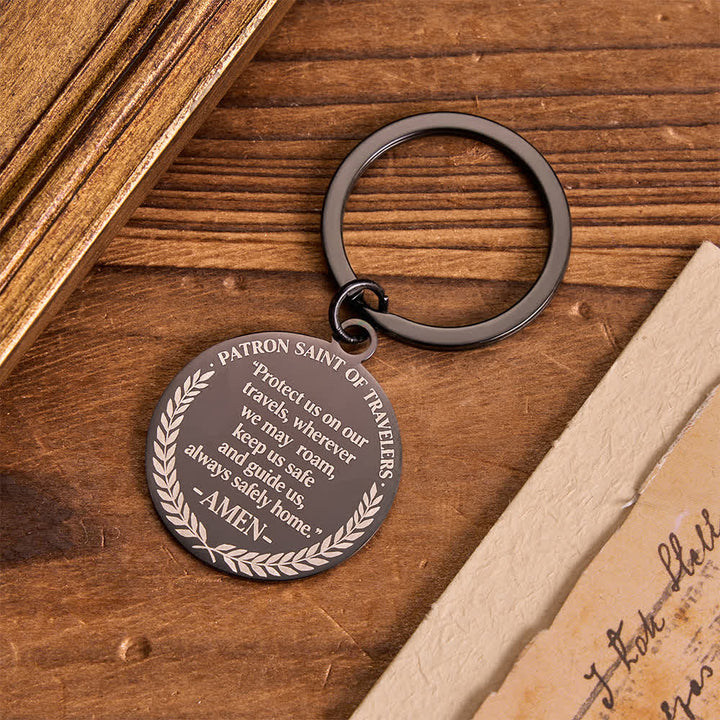 Christianartworkshop Dual Sided Engraved Saint Christopher Round Metal Keychain For Travelers - image 4