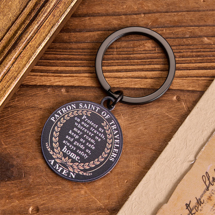 Christianartworkshop Dual Sided Engraved Saint Christopher Round Metal Keychain For Travelers - image 2