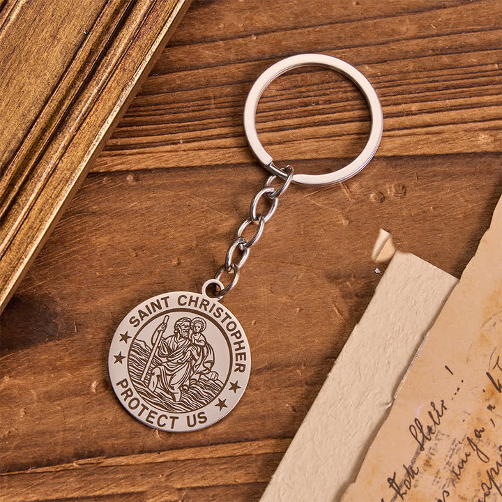 Christianartworkshop Deep Engraved Saint Joan of Arc & Saint Christopher Medallion Keychain With Extended Link Chain - St.Christopher - image 4