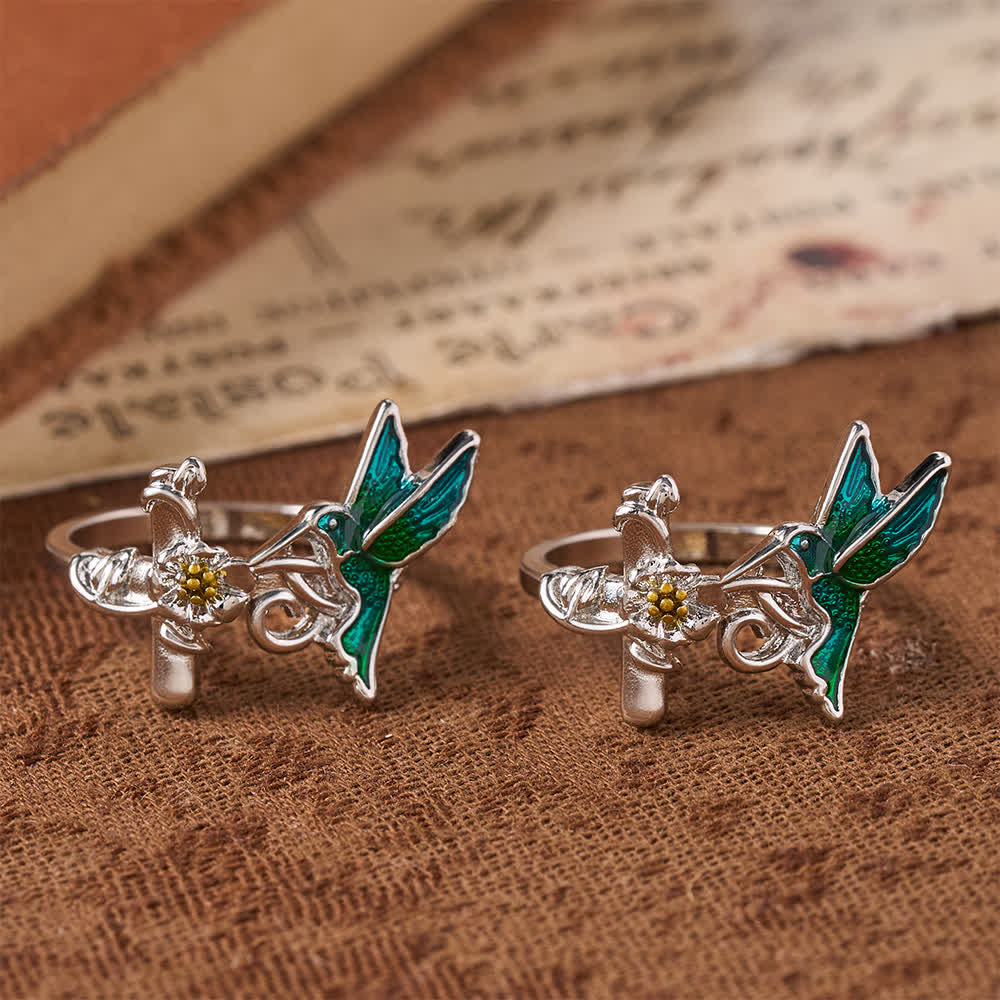 Christianartworkshop Green Enamel Hummingbird Floral Cross Ring: Emblem of Vigilant Heavenly Hope - image 4