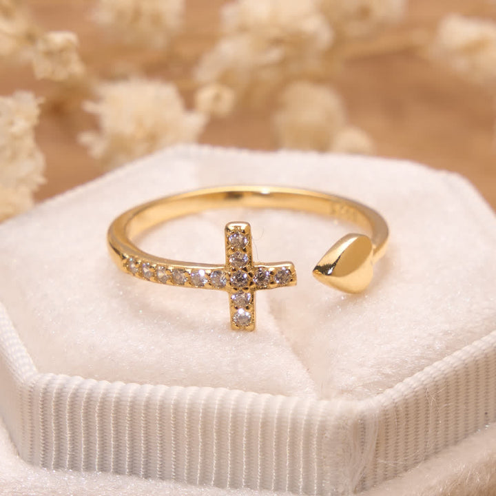 Christianartworkshop Minimal Pave Zircon Cross Open Ring With Solid Heart Tip: Emblem of Sincere Heavenly Devotion - image 3