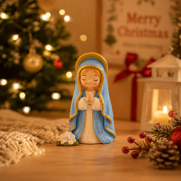 Christianartworkshop Chibi Closed-Eye Praying Our Lady Hand-Painted Resin Figurine With Floral Base - image 2