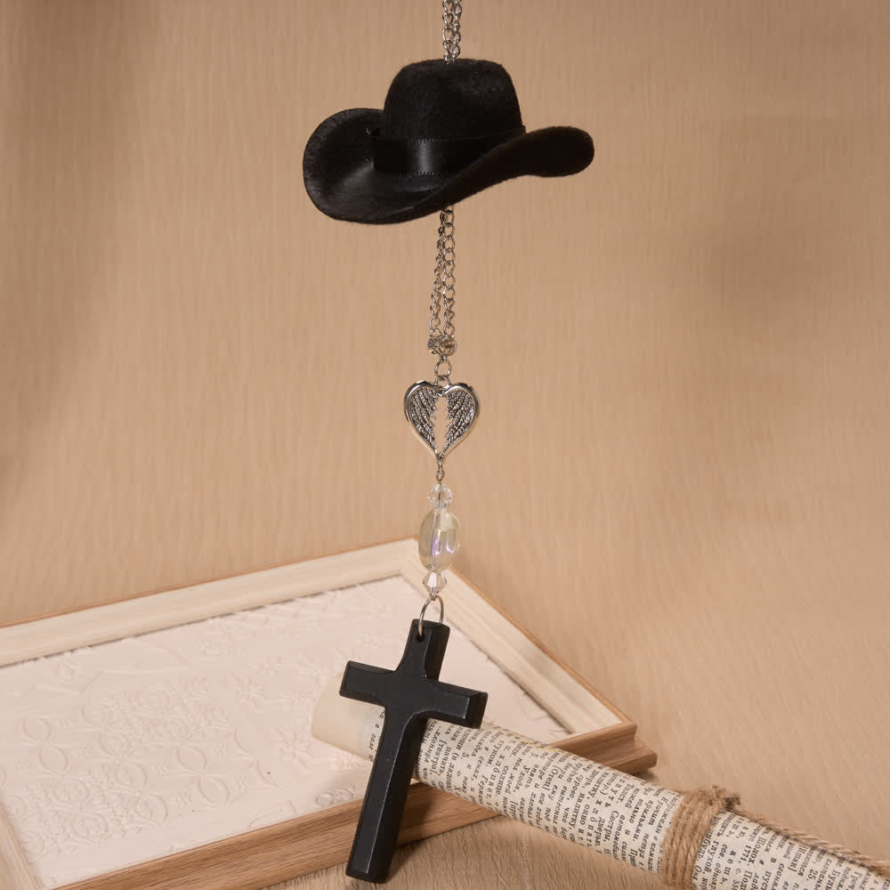 Christianartworkshop Cowboy Hat Angel Wing Wooden Cross Car Pendant: Timeless Token of Faithful Heavenly Safeguard - image 7