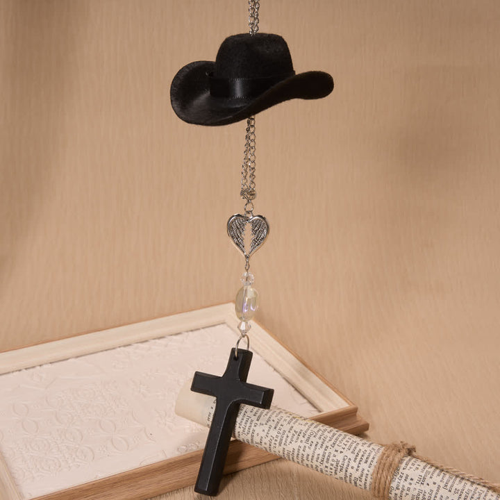 Christianartworkshop Cowboy Hat Angel Wing Wooden Cross Car Pendant: Timeless Token of Faithful Heavenly Safeguard - image 7