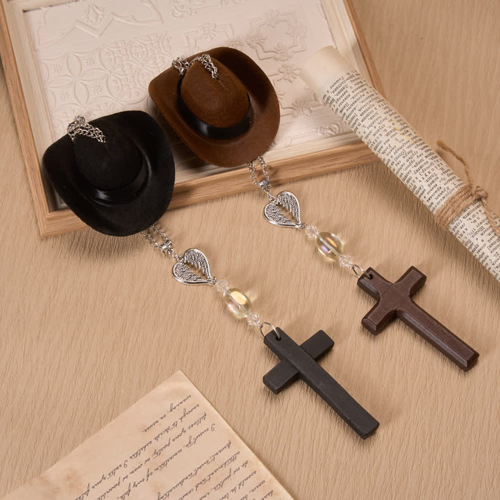 Christianartworkshop Cowboy Hat Angel Wing Wooden Cross Car Pendant: Timeless Token of Faithful Heavenly Safeguard - image 2