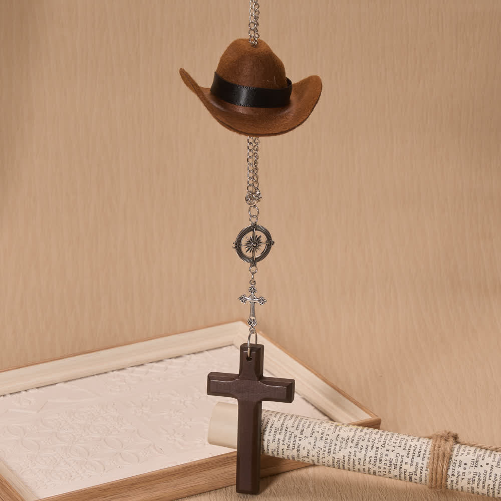 Christianartworkshop Cowboy Hat Compass Wooden Cross Car Pendant: Timeless Token of Steady Heavenly Guidance - image 7