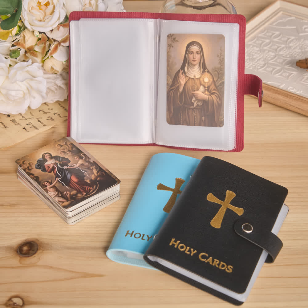 Christianartworkshop Multicolor Cross Leather Holy Cards Album with Packs of 54 Saint Portrait Cards - image 0