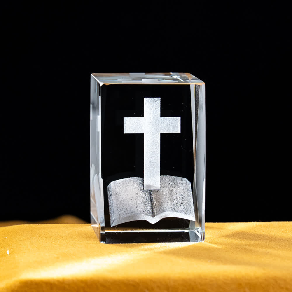 Christianartworkshop Multi-Design Engraved Sacred Crystal Figurine For Desktop Display & Devotional Home Decor - The Holy Bible - 5x5x8cm - image 1