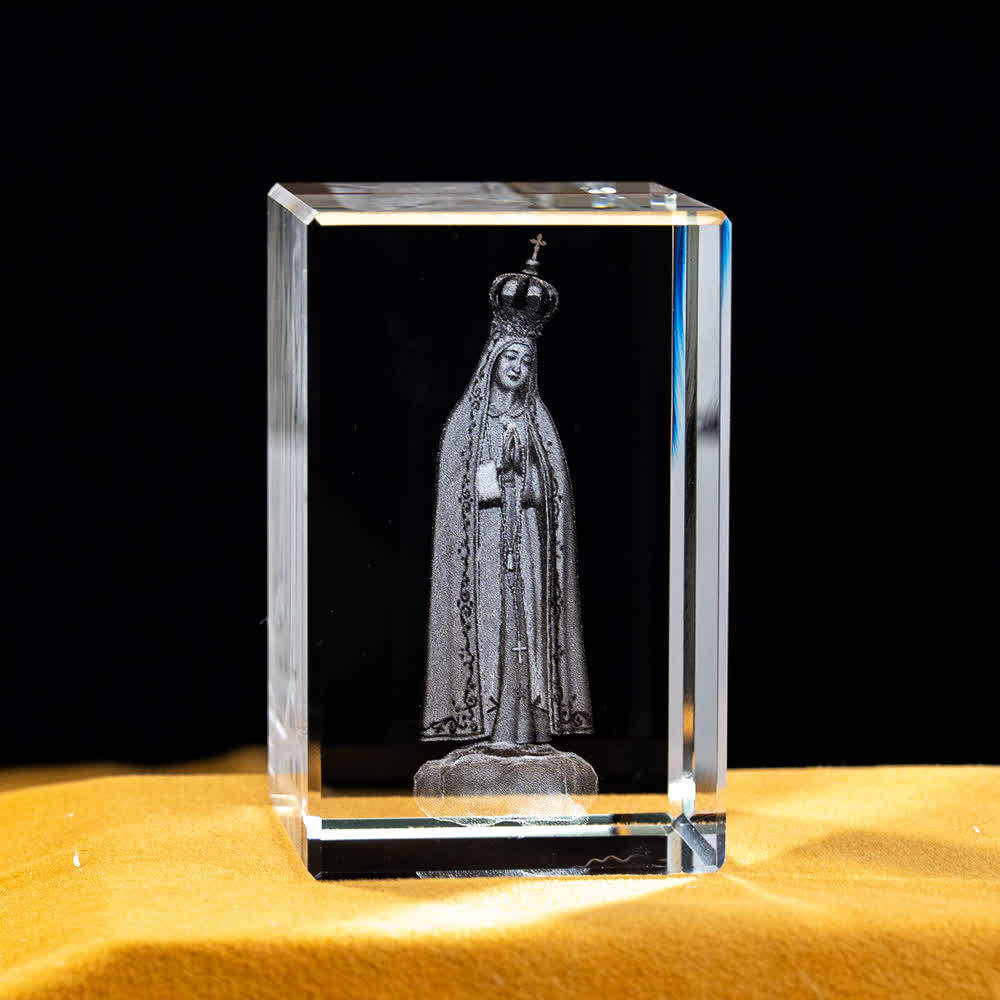 Christianartworkshop Multi-Design Engraved Sacred Crystal Figurine For Desktop Display & Devotional Home Decor - Our Lady of Fatima - 5x5x8cm - image 4