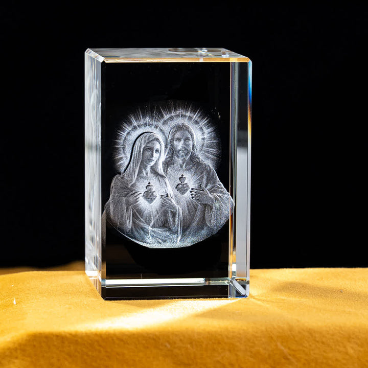 Christianartworkshop Multi-Design Engraved Sacred Crystal Figurine For Desktop Display & Devotional Home Decor - Sacred Heart & Immaculate Heart - 5x5x8cm - image 3
