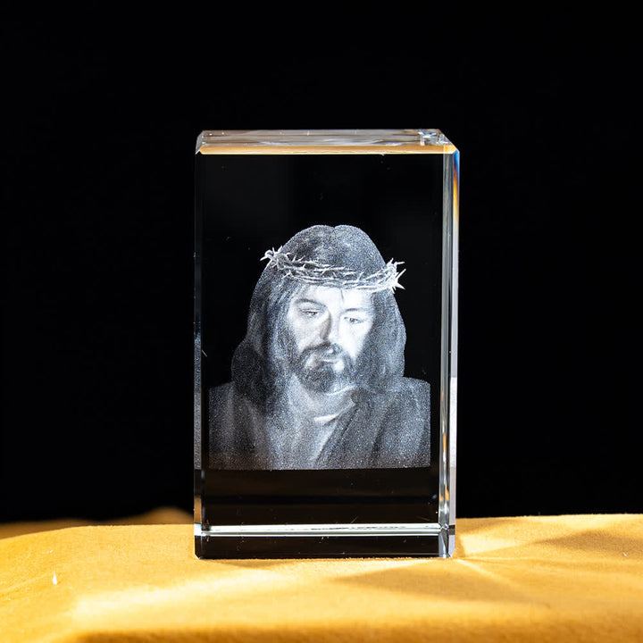 Christianartworkshop Multi-Design Engraved Sacred Crystal Figurine For Desktop Display & Devotional Home Decor - Jesus with Crown of Thorns - 5x5x8cm - image 9