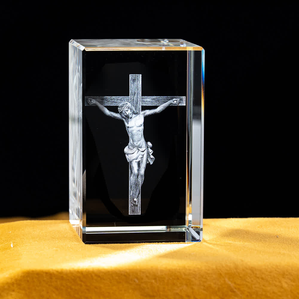 Christianartworkshop Multi-Design Engraved Sacred Crystal Figurine For Desktop Display & Devotional Home Decor - Crucifixion of Jesus - 5x5x8cm - image 11