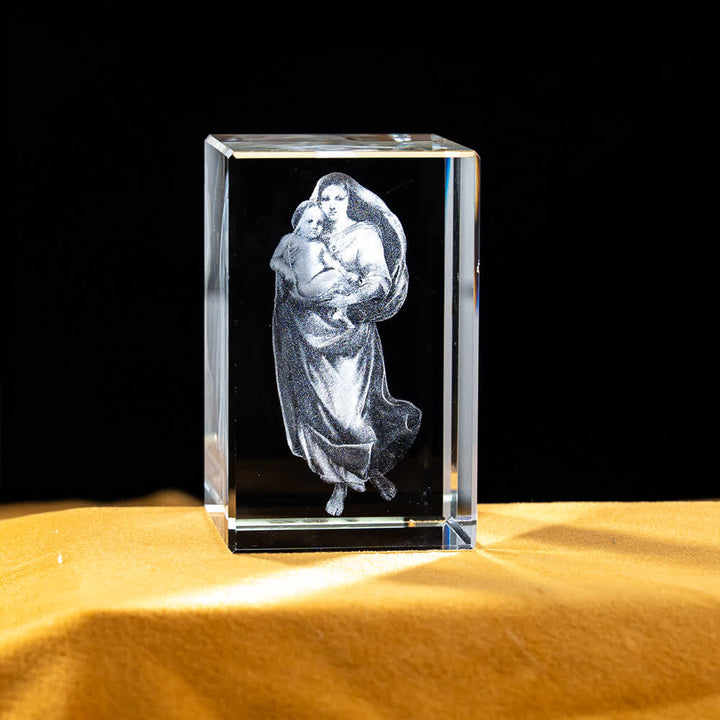 Christianartworkshop Multi-Design Engraved Sacred Crystal Figurine For Desktop Display & Devotional Home Decor - Madonna and Child - 5x5x8cm - image 12