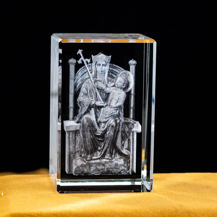 Christianartworkshop Multi-Design Engraved Sacred Crystal Figurine For Desktop Display & Devotional Home Decor - Madonna and Child Enthroned - 5x5x8cm - image 7