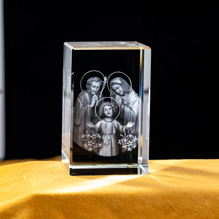 Christianartworkshop Multi-Design Engraved Sacred Crystal Figurine For Desktop Display & Devotional Home Decor - Holy Family - 5x5x8cm - image 10