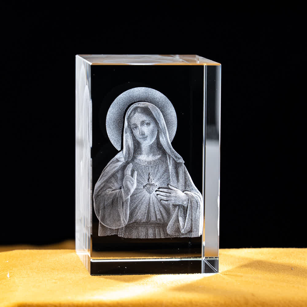 Christianartworkshop Multi-Design Engraved Sacred Crystal Figurine For Desktop Display & Devotional Home Decor - Immaculate Heart of Mary - 5x5x8cm - image 18