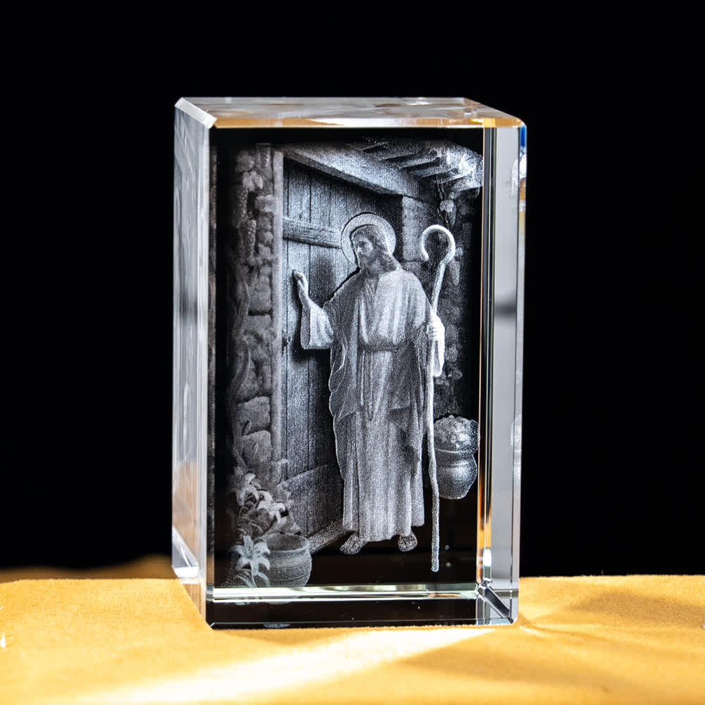 Christianartworkshop Multi-Design Engraved Sacred Crystal Figurine For Desktop Display & Devotional Home Decor - Jesus Knocking at the Door - 5x5x8cm - image 19