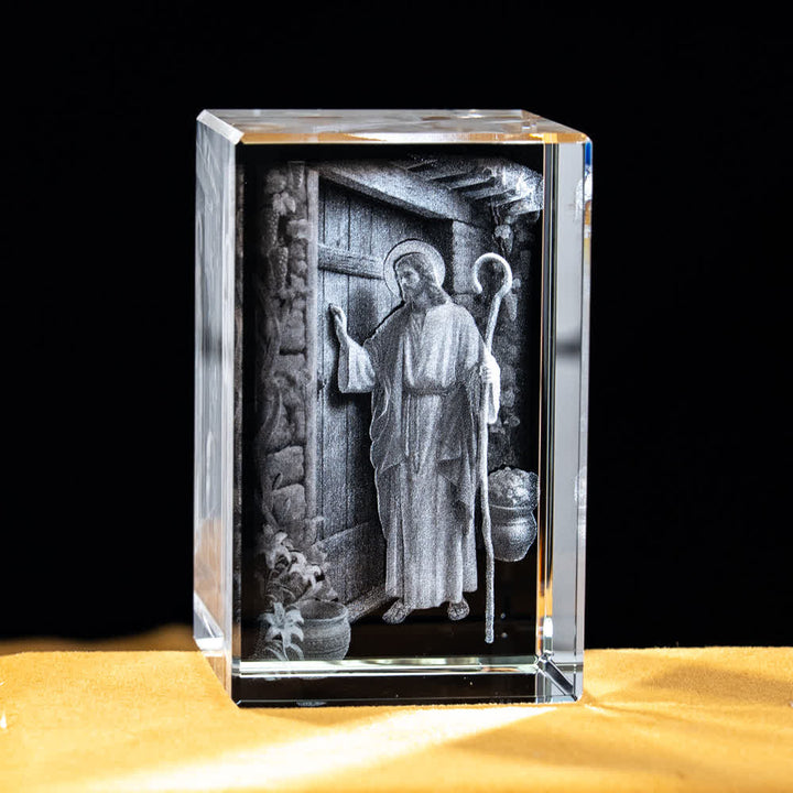 Christianartworkshop Multi-Design Engraved Sacred Crystal Figurine For Desktop Display & Devotional Home Decor - Jesus Knocking at the Door - 5x5x8cm - image 19