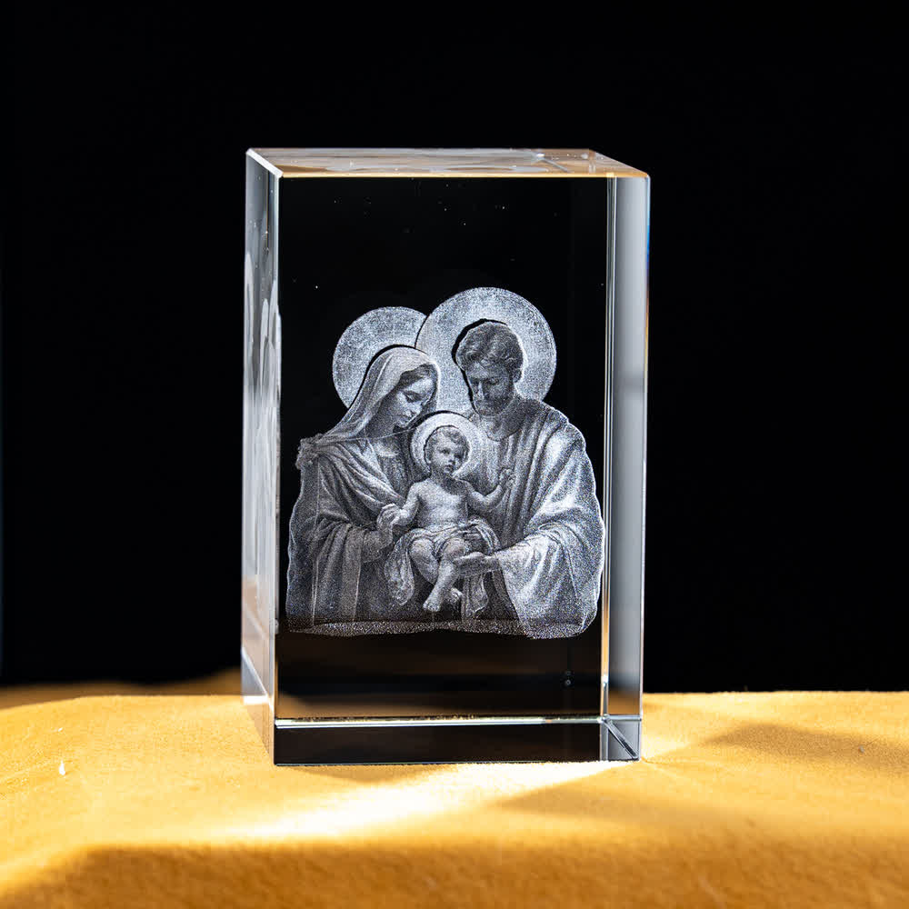 Christianartworkshop Multi-Design Engraved Sacred Crystal Figurine For Desktop Display & Devotional Home Decor - Traditional Holy Family - 5x5x8cm - image 16