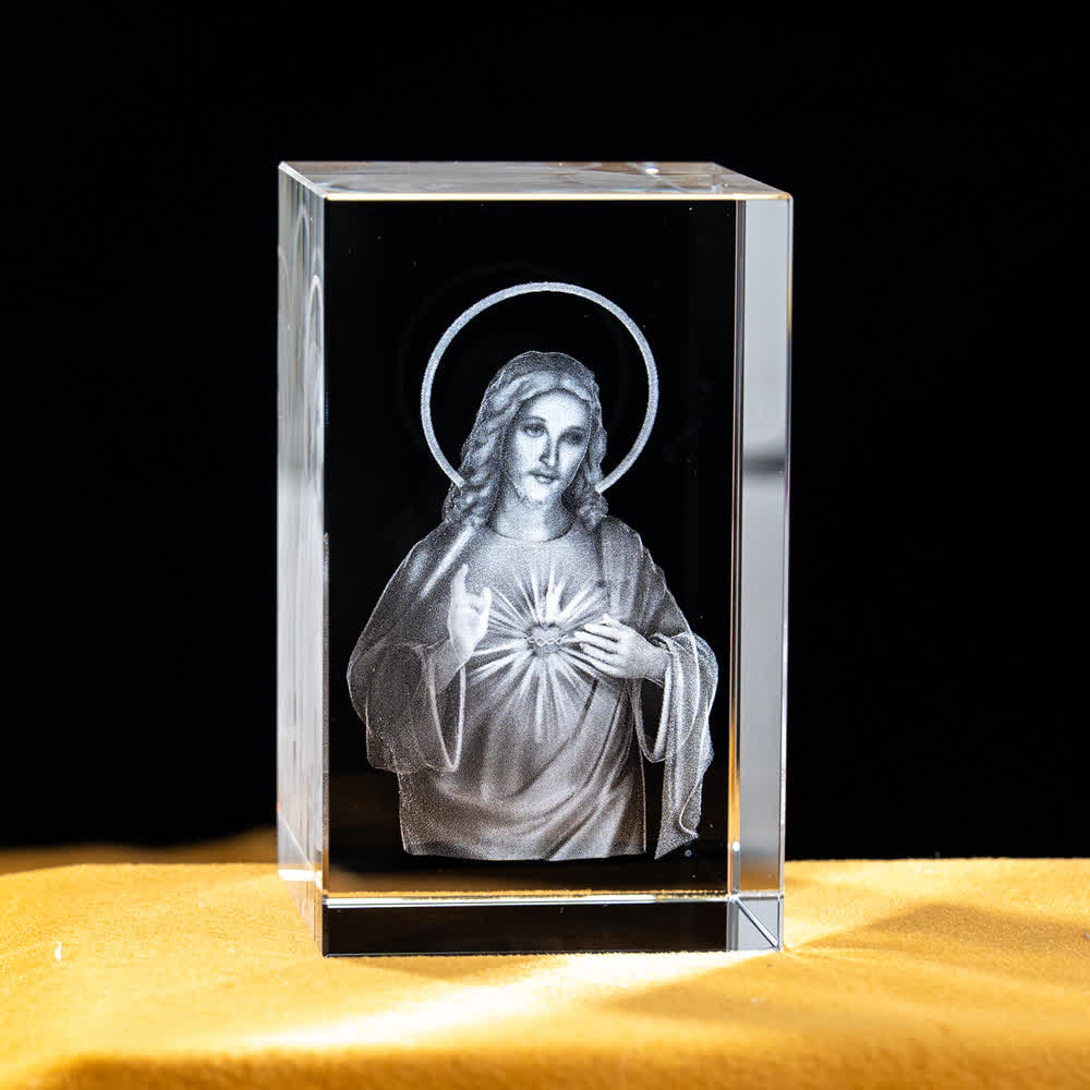 Christianartworkshop Multi-Design Engraved Sacred Crystal Figurine For Desktop Display & Devotional Home Decor - Sacred Heart of Jesus Bust - 5x5x8cm - image 24