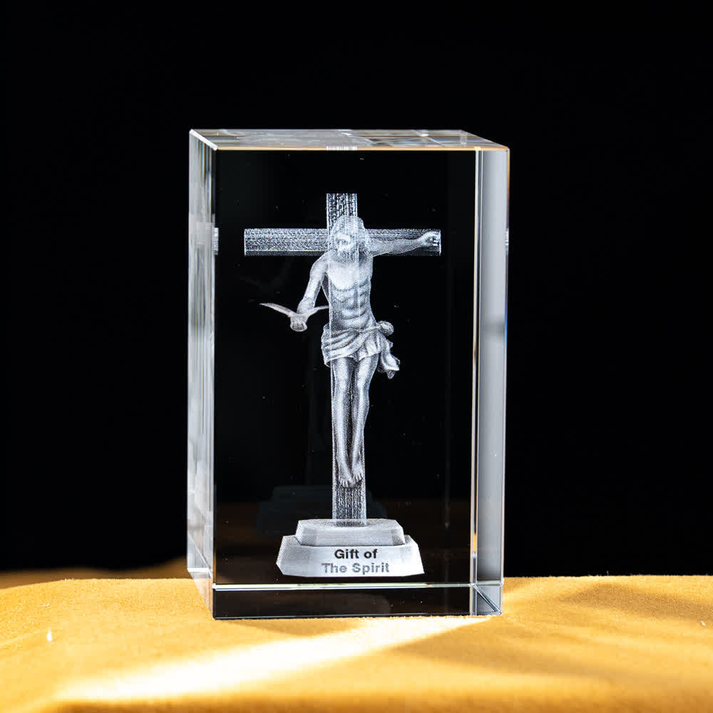 Christianartworkshop Multi-Design Engraved Sacred Crystal Figurine For Desktop Display & Devotional Home Decor - Crucifix with Holy Spirit Dove - 5x5x8cm - image 26