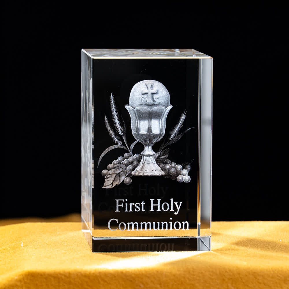 Christianartworkshop Multi-Design Engraved Sacred Crystal Figurine For Desktop Display & Devotional Home Decor - First Holy Communion Chalice - 5x5x8cm - image 29
