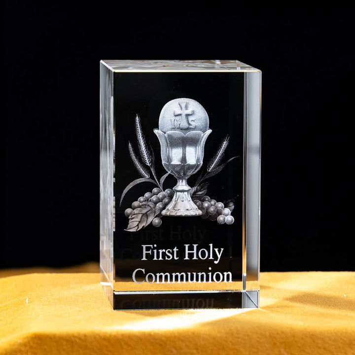 Christianartworkshop Multi-Design Engraved Sacred Crystal Figurine For Desktop Display & Devotional Home Decor - First Holy Communion Chalice - 5x5x8cm - image 29