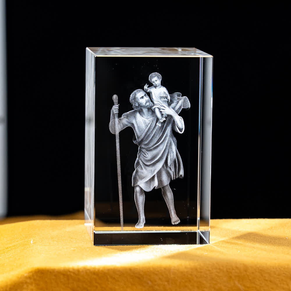 Christianartworkshop Multi-Design Engraved Sacred Crystal Figurine For Desktop Display & Devotional Home Decor - Saint Christopher - 5x5x8cm - image 30