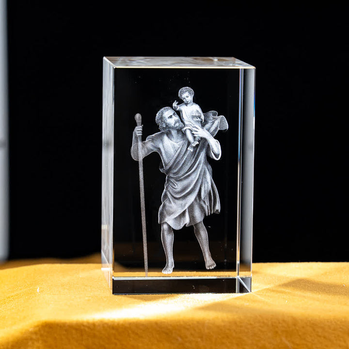 Christianartworkshop Multi-Design Engraved Sacred Crystal Figurine For Desktop Display & Devotional Home Decor - Saint Christopher - 5x5x8cm - image 30