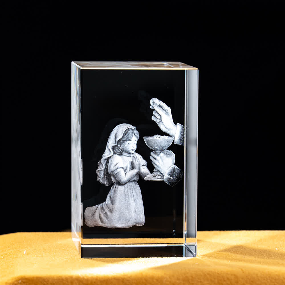 Christianartworkshop Multi-Design Engraved Sacred Crystal Figurine For Desktop Display & Devotional Home Decor - Girl First Holy Communion - 5x5x8cm - image 41