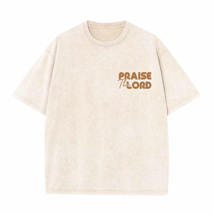Christianartworkshop Praise The Lord Psalm 150:6 Front Chest Mini Print Back Large Text Dual-Sided Washed T-Shirt - image 23