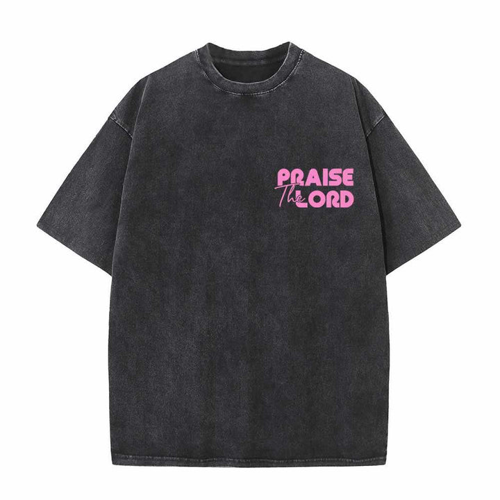 Christianartworkshop Praise The Lord Psalm 150:6 Front Chest Mini Print Back Large Text Dual-Sided Washed T-Shirt - image 20