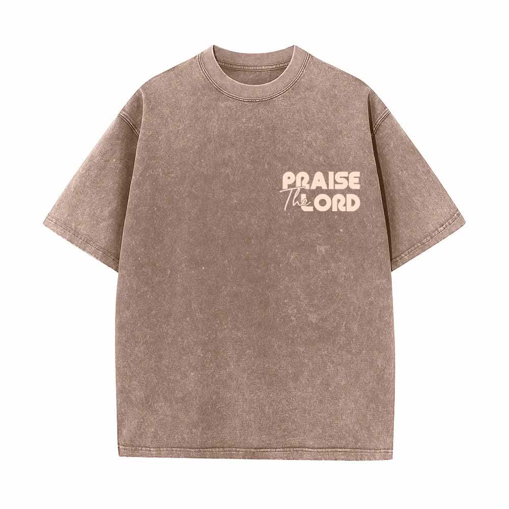 Christianartworkshop Praise The Lord Psalm 150:6 Front Chest Mini Print Back Large Text Dual-Sided Washed T-Shirt - image 11