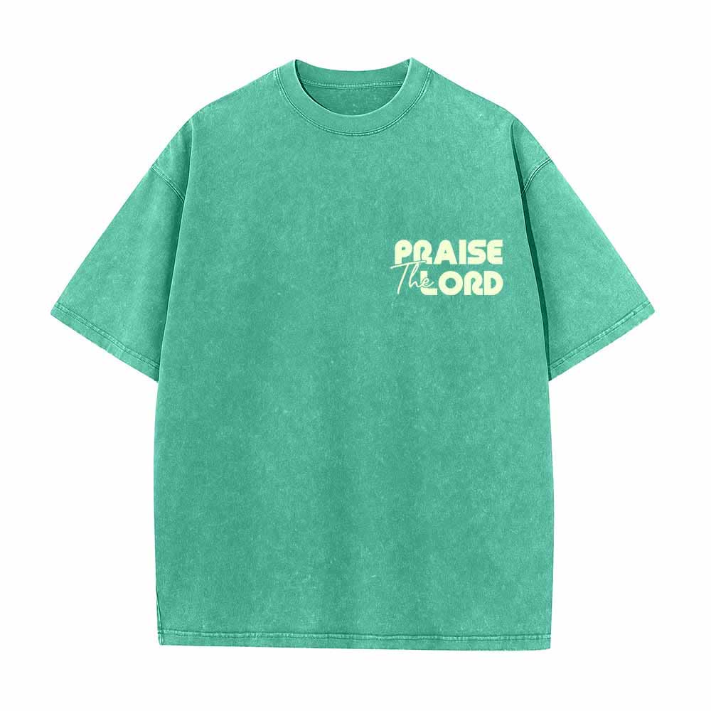 Christianartworkshop Praise The Lord Psalm 150:6 Front Chest Mini Print Back Large Text Dual-Sided Washed T-Shirt - image 17