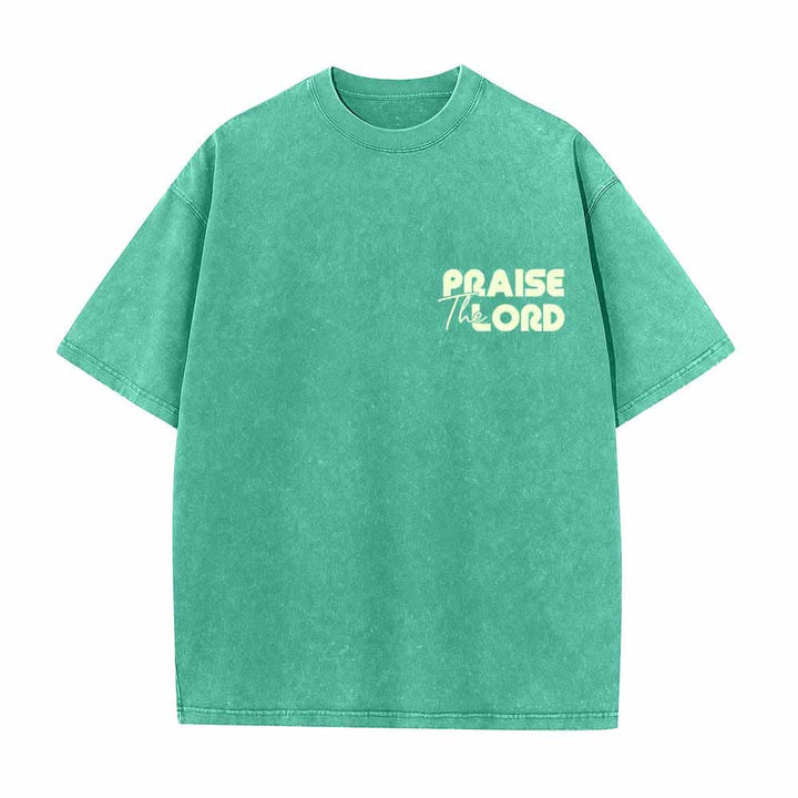 Christianartworkshop Praise The Lord Psalm 150:6 Front Chest Mini Print Back Large Text Dual-Sided Washed T-Shirt - image 17