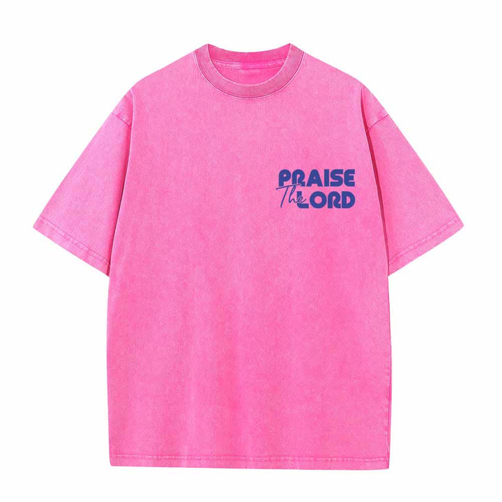 Christianartworkshop Praise The Lord Psalm 150:6 Front Chest Mini Print Back Large Text Dual-Sided Washed T-Shirt - image 2