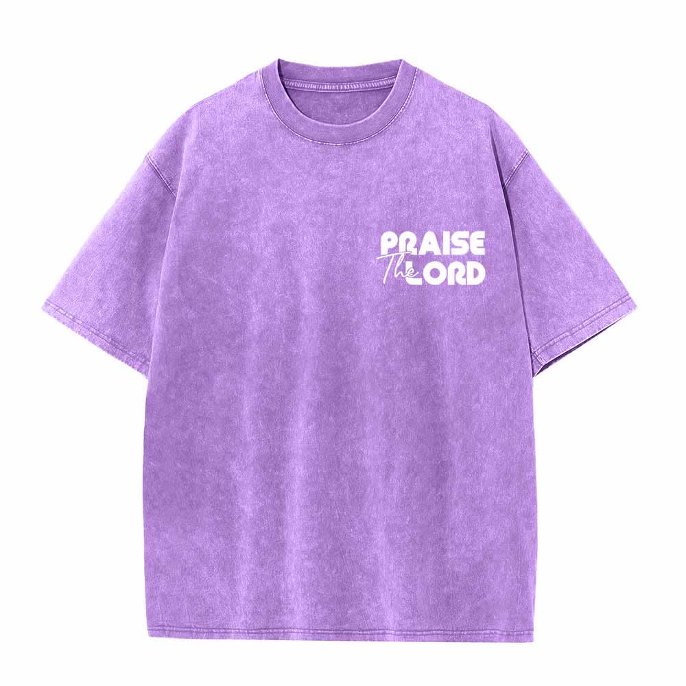 Christianartworkshop Praise The Lord Psalm 150:6 Front Chest Mini Print Back Large Text Dual-Sided Washed T-Shirt - image 26