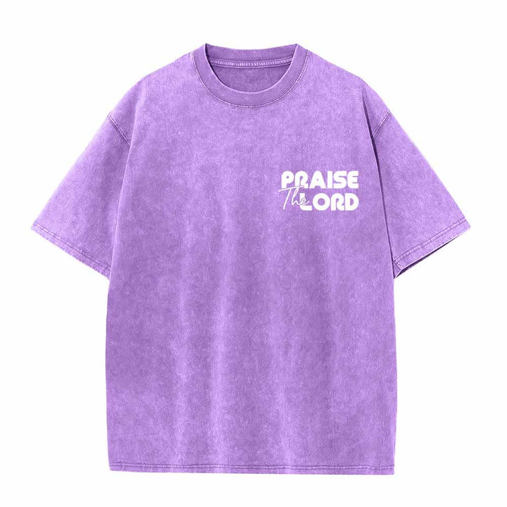 Christianartworkshop Praise The Lord Psalm 150:6 Front Chest Mini Print Back Large Text Dual-Sided Washed T-Shirt - image 26