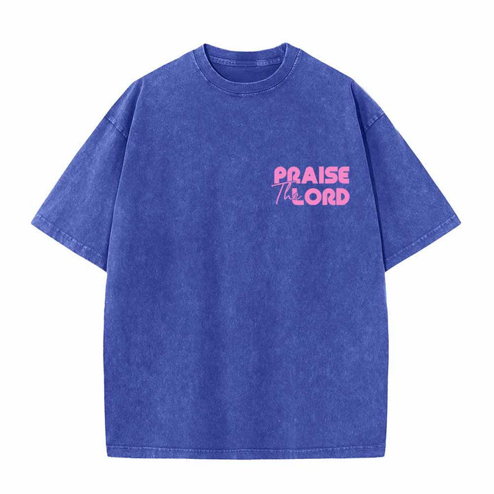 Christianartworkshop Praise The Lord Psalm 150:6 Front Chest Mini Print Back Large Text Dual-Sided Washed T-Shirt - image 8