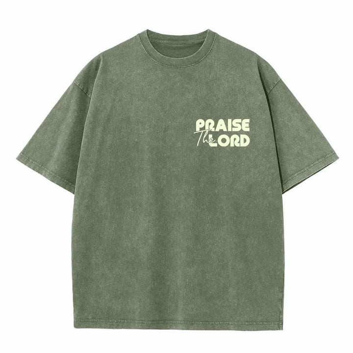 Christianartworkshop Praise The Lord Psalm 150:6 Front Chest Mini Print Back Large Text Dual-Sided Washed T-Shirt - image 5