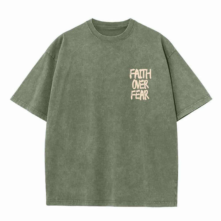 Christianartworkshop Faith Over Fear Brush Stroke Font Front Mini Print Back Large Text Dual-Sided Washed T-Shirt - image 11