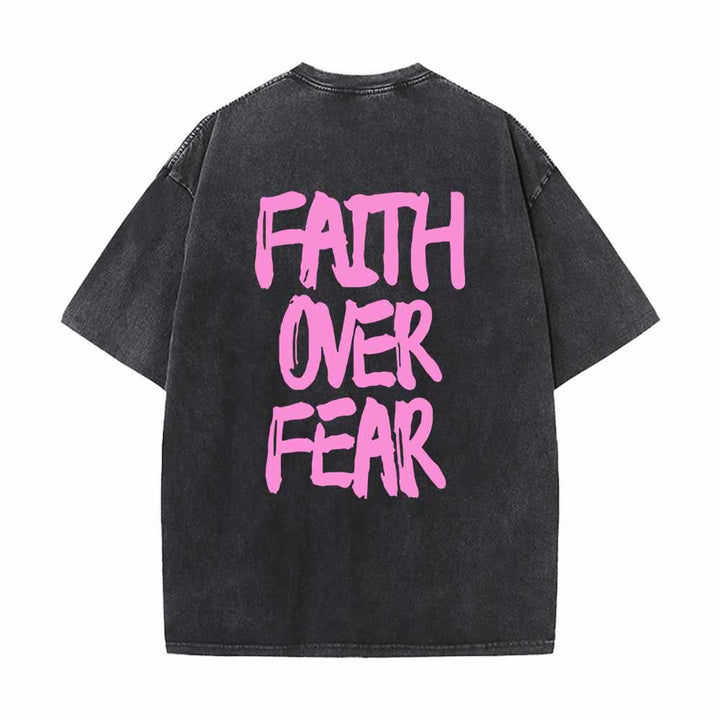 Christianartworkshop Faith Over Fear Brush Stroke Font Front Mini Print Back Large Text Dual-Sided Washed T-Shirt - image 25