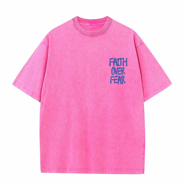 Christianartworkshop Faith Over Fear Brush Stroke Font Front Mini Print Back Large Text Dual-Sided Washed T-Shirt - image 8