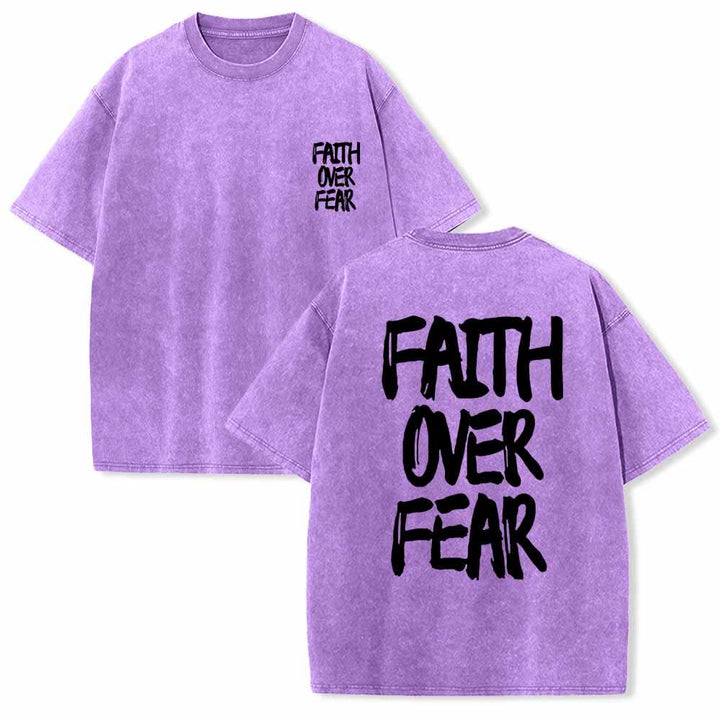 Christianartworkshop Faith Over Fear Brush Stroke Font Front Mini Print Back Large Text Dual-Sided Washed T-Shirt - Purple - 5XL - image 3